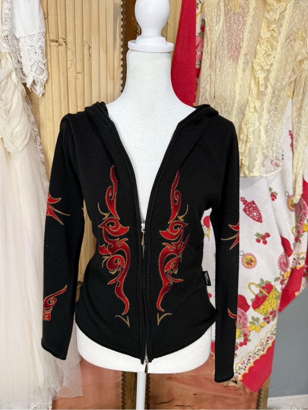 Y2K Harley-Davidson Black Hoodie with Red & Gold